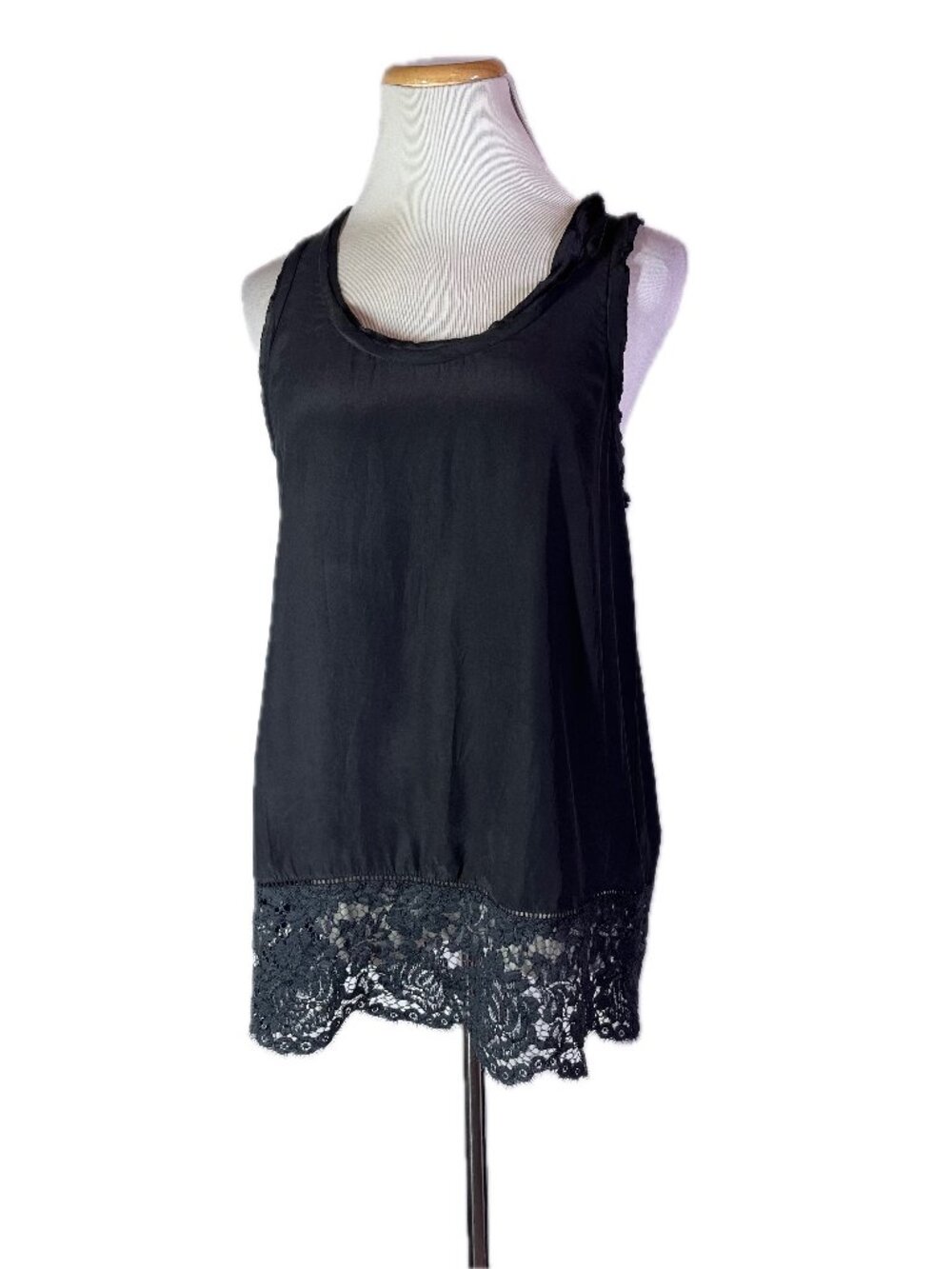 Rebecca Taylor Size 8 Black Silk Tank Lace Hem